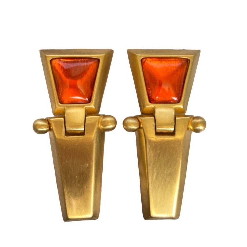 Anne Klein Couture Rare Orange Hinge‎ Pendant Dangle Clip On Earrings 1980s OS